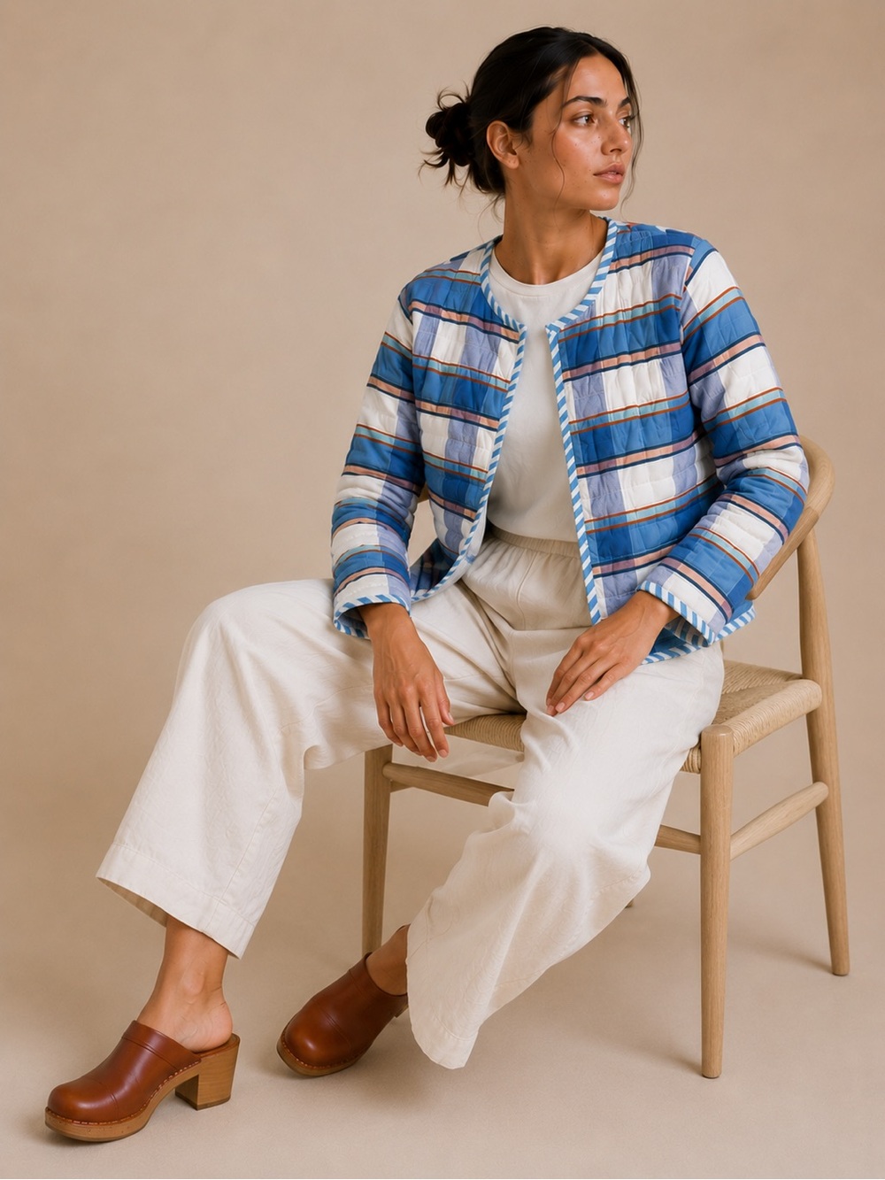 Ace & Jig Quilt Jacket Blue & White Striped Open Front Medium - Picture 5 of 13